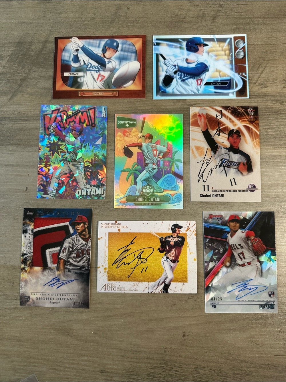Shohei Ohtani Signed Rookie Lot of (8) Kaboom Downtown BBM Nov Cards.